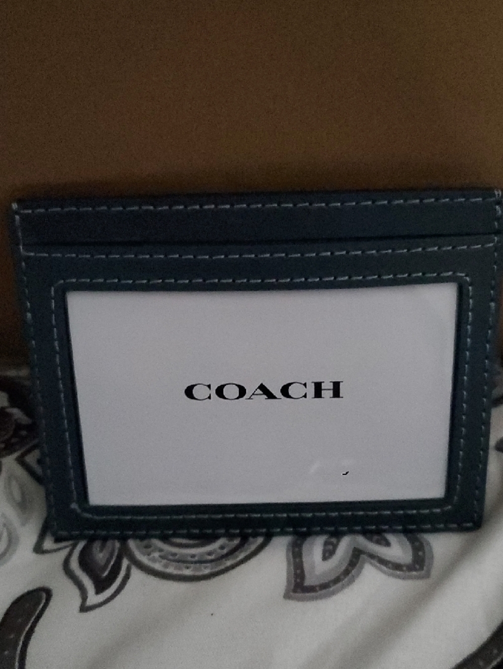Coach Denim and Dark Blue Leather Card Holder with Silver Logo - Picture 2 of 3